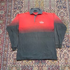 VTG 90s Guinness Durene Cotton Rugby Shirt Striped Red Black LS Embroidered XL
